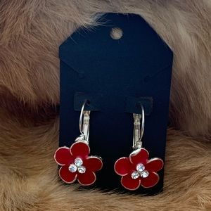 Red flower earrings